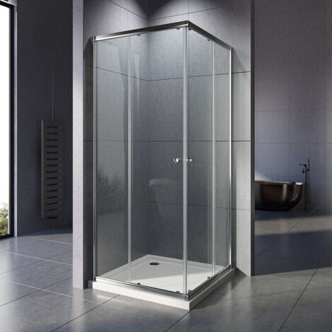 Duschkabine Eckeinstieg 75x90 cm Duschwand mit Doppel Schiebetür, 6mm ESG Sicherheitsglas, Schiebetüren Glas komplett Dusche Chrom Duschabtrennung Höhe 185cm