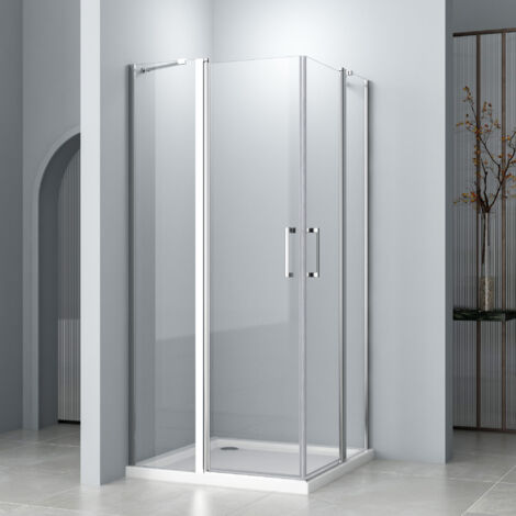 Duschkabine Eckeinstieg 80x90cm mit Pendeltür Schwingtür mit Fester Segment 6mm ESG NANO Glas Duschabtrennung Duschwand Höhe 185cm