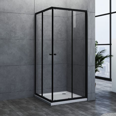 duschkabine eckeinstieg 90x90 schwarz eckdusche 90x90cm schiebetür 185cm 5mm ESG glas duschabtrennung