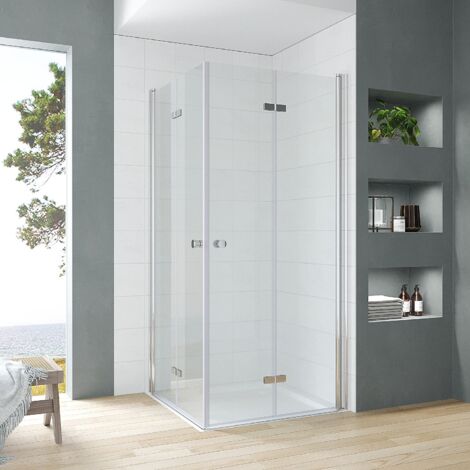 Duschkabine Eckeinstieg Drehfalttür Glas Duschabtrennung Eckdusche doppelten Falttür Rahmenlos Sicherheitsglas Scharniertür Duschtür 1. 70x70x187 cm