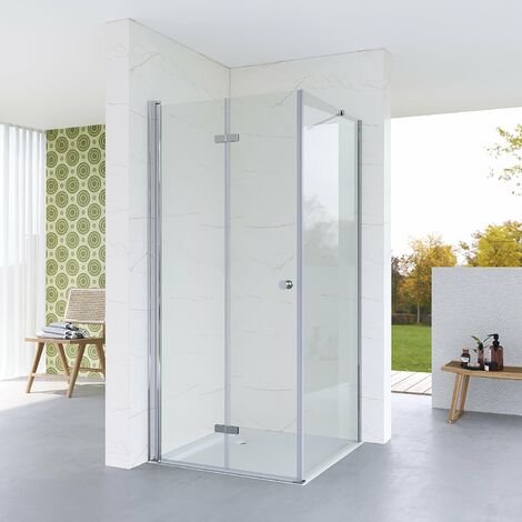 Duschkabine Eckeinstieg Falttür Drehfaltür Pendeltür mit Seitenwand Duschabtrennung Duschwand Glas Eckdusche rahmenlos Faltbar klappbar Duschtür mit feste Seitenteil 100 x 75 cm