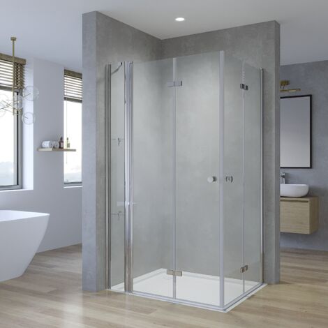 Duschkabine Eckeinstieg Glas Falttür 90 95 100 110 120 140 cm Eckdusche Duschwand Drehfalttür Duschabtrennung Faltbar Duschtür mit Nebenteil 5 mm Klarglas Sicherheitsglas 1. 90x70x187 cm