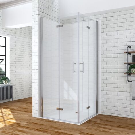 Duschkabine Eckeinstieg mit Falttür Duschabtrennung NANO Glas beide Seiten 180º faltbar Duschwand aus durchsichtigem ESG Sicherheitsglas 13. 80x90x197 cm