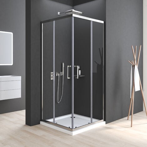 Duschkabine Eckeinstieg Schiebetür Duschwand Duschabtrennung Eckdusche Glas Dusche 185 Höhe, 80x80cm