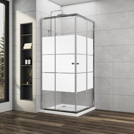 Duschkabine Milchglas 100x80x185cm Eckeinstieg mit Doppel Schiebetüren Duschabtrennung Dusche Duschschiebetür 6mm ESG Glas, LINKS & RECHTS MONTIERBAR
