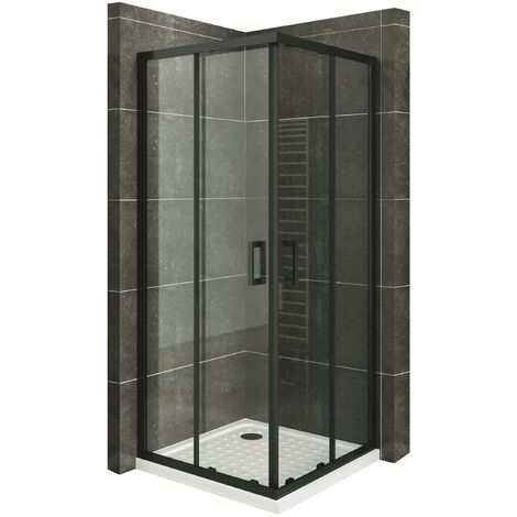 Duschkabine mit Schiebetüren Eckdusche mit Rollensystem aus ESG Glas 185cm Hoch mit schwarze Profile DK79 80x100 cm