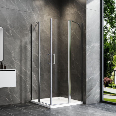 Duschkabine Pendeltür 100x75 cm Eckeinstieg mit Fester 6mm NANO Beschichtung ESG Glas Drehtür Schwingtür Duschabtrennung Duschwand Dusche Höhe 185cm