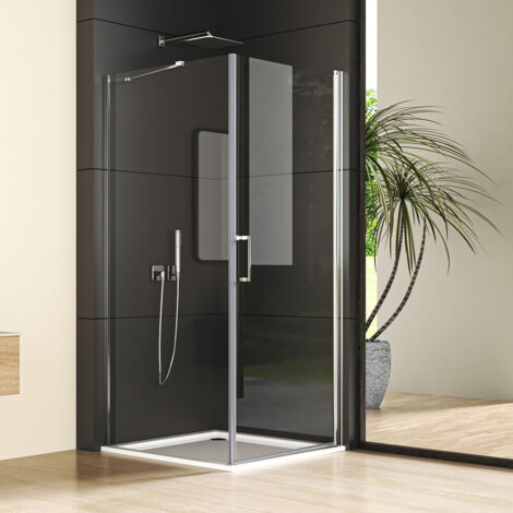 Duschkabine Pendeltür mit Seitenwand 90x80cm Eckeinstieg Glas Dusche Schwingtür Duschabtrennung Duschwand Höhe 195cm, 6mm Nano ESG Glas