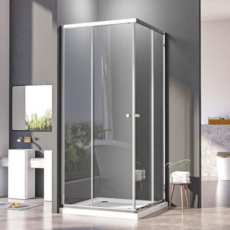 Duschkabine Schiebetür 100x80 Eckeinstieg Duschabtrennung Eckdusche Duschwand, 6mm ESG Glas, Höhe 185cm