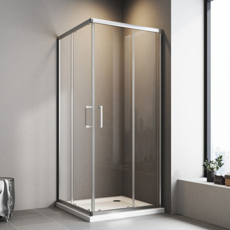 Duschkabine Schiebetür 75x80x185cm Eckeinstieg Doppel Schiebetüren Duschwand Duschabtrennung Dusche mit 6mm ESG Sicherheitsglas Glas