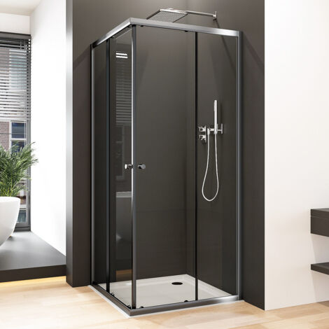 Duschkabine Schwarz 80x90 cm Eckeinstieg Duschkabine Schiebetür 6mm ESG Glas Duschabtrennung Dusche Höhe 185cm