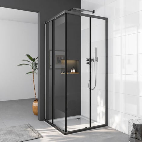Duschkabine Schwarz 90x90 cm Eckeinstieg Duschkabine Schiebetür 6mm ESG Glas Duschabtrennung Dusche Höhe 185cm