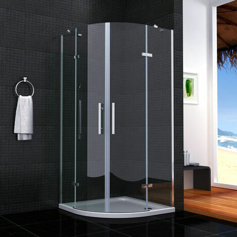 Duschkabine Viertelkreis 6mm NANO ESG Eckeinstieg Falttür 80x80x195cm Runddusche Duschabtrennung+Duschtasse 80x80cm