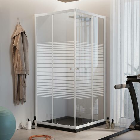 Duschkabine weiss mit Milchglas Streifen h 185 mod. Blanc quadratisch 80x80 cm
