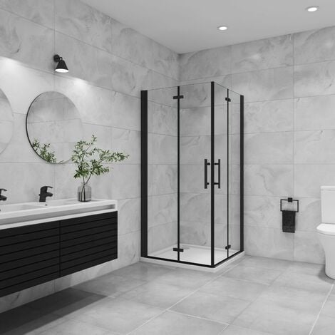 Duschkabinen 6mm NANO ESG schwarze 180° Falttür Eckeinstieg 90x90x185cm Scharniertür Duschabtrennung Dusche