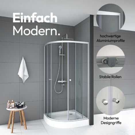 Duschkabinen 90x90 MARWELL Set Crystal Round 90 x 90 x 200 cm - komplett set inklusive Duschwanne - Runddusche mit Fronteinstieg