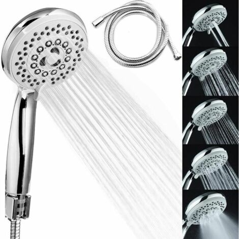 Duschkopf + 2 m Duschschlauch, Duschkopf Anti-Kalk-Universalzubehör, 5 Modi, Hochdruck, Wassereinsparung, Badezimmerdusche aus ABS + Edelstahl
