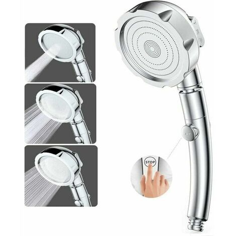 Duschkopf Handbrause Hochdruck-Duschkopf 3 Modi Dusche Badezimmer ABS Edelstahl mit STOP-Taste Universal-Typ Hochdruck-Wassereinsparung