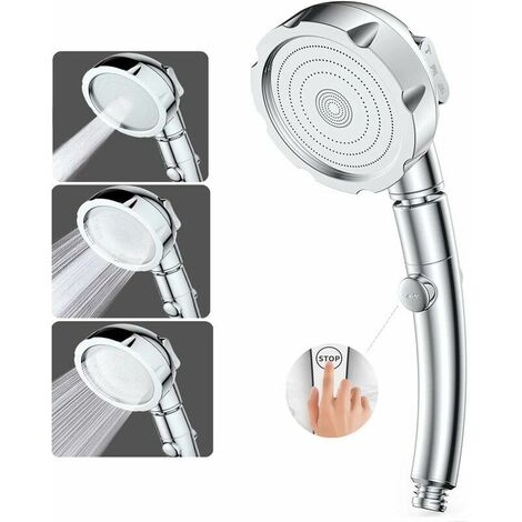 Duschkopf Handbrause Hochdruck-Duschkopf 3 Modi Dusche Badezimmer ABS Edelstahl mit STOP-Taste Universal-Typ Hochdruck-Wassereinsparung
