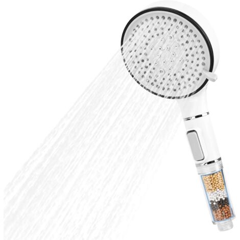 Duschkopf mit Filter, wassersparend, hoher Wasserdruck mit 5 Strahlarten, Anti-Kalk-Handbrause, Regendusche für hartes Wasser, Restchlor, Schwermetalle