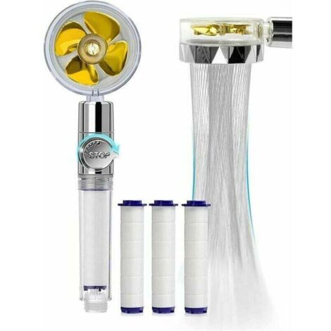 Duschkopf, wassersparender Duschkopf mit Antikalk-Effekt, Hochdruck-Duschkopf, 360° schwenkbar, dreistufiges Filtersystem mit 3 austauschbaren PP-Baumwoll-Elementen (Gold).