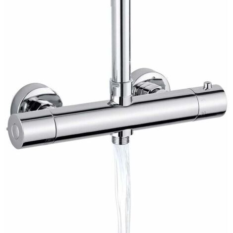 Duschmischer, Thermostat-Duschmischer mit 2 Ausgängen, oberer Ausgang 3/4" BSP (26,4 mm) und unterer Ausgang 1/2" BSP (21 mm), runde Form, Messing, Chrom-Finish