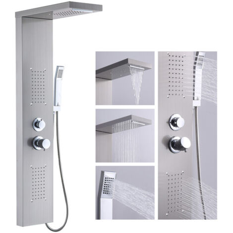 Duschpaneel Duschsystem in acciaio inox con 4 funzioni, doccia a pioggia e massaggio, colonna doccia regolabile, 4 tipi di getto, miscelatore integrato, set doccia completo