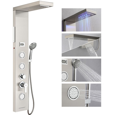 Duschpaneel LED Duscharmaturen Set mit 5 Düsen Duschsystem Duschsäulen-Panel Wassertemperatur LCD Dispaly Luxus Bad