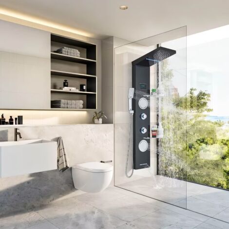 ONYZPILY Duschpaneel Regendusche Edelstahl Duschsäule Duscharmatur Duschsystem Kopfbrause Handbrause Armatur Duschset Schwarz