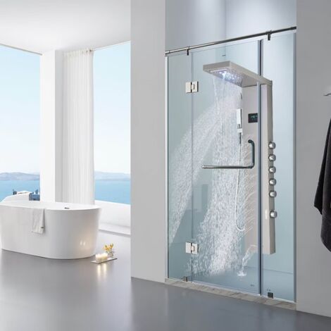 ONYZPILY Duschpaneel Regendusche Edelstahl LED Duschsäule Duscharmatur Duschsystem Kopfbrause Handbrause Armatur Duschset 2xMassagedüsen Gebürstetes Nickel