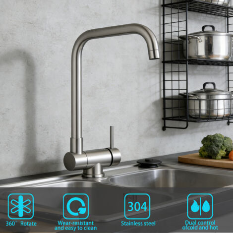 Duschparadies Küchen Wasserhahn L Form Design 360° Dreh 90° Klappfunktion Einhebel Armatur für innenöffnende Fenster Gebürstet