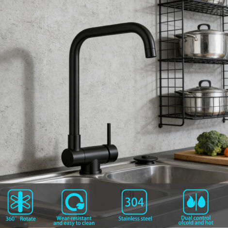 Duschparadies Küchen Wasserhahn L Form Design 360° Dreh 90° Klappfunktion Einhebel Armatur für innenöffnende Fenster Schwarz