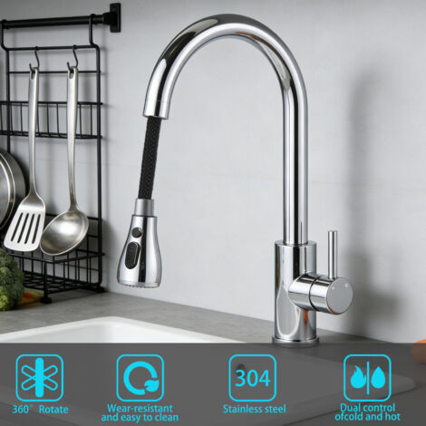 Duschparadies Küchenarmatur mit Ausziehbarer Brause 3 Modi Hochdruck Wasserhahn Küche Chrom