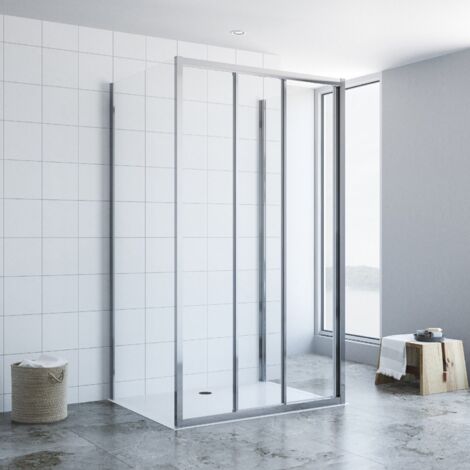 Duschraum Push Pull Duschtür 90x120x195 cm Schiebetür 3 Teilig mit 2 Seitenwänden