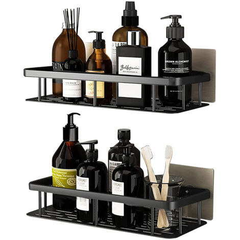 Duschregal, 2 Stück Duschkorb, Duschablage Ohne Bohren, Badezimmer Regal, Duschorganisator mit Klebeflächen, Schwarz