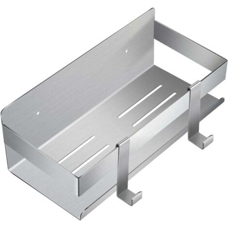 Duschregal, Edelstahl Badezimmerregal Duschkorb mit 2 abnehmbaren Haken (Silber)
