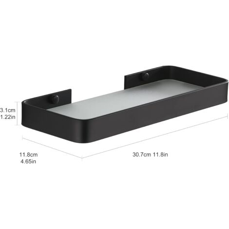 Duschregal ohne Bohren, Wandregal, Badezimmer-Caddy mit Aufbewahrungsorganisator, rostfrei, keine Beschädigung, gehärtetes Glas, Aluminium, Platz für Küchenzubehör, 30 cm, Schwarz