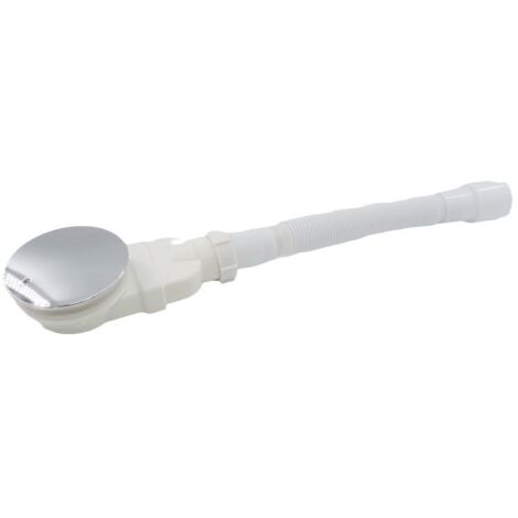 Duschrinne 90 mm, extra flach, Ablaufloch für Duschwanne, Siphon mit Anti-Geruch-System, Haarsieb, flexibler Schlauch, Chromabdeckung, weiß, einteilig