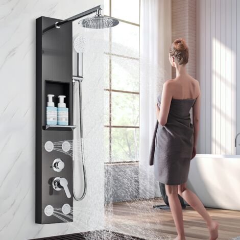 ONYZPILY Duschsäule aus Edelstahl mit Massagedüsen, Säule, Wanddusche, multifunktional, Duschpaneel mit Ablage für Badezimmer