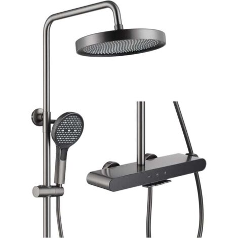 Duschsäulen-Set mit 3 Funktionen, graues Wandduschsystem-Set mit rundem Duschkopf, 3-Modus-Duschkopf und Wasserfall-Wannenauslauf