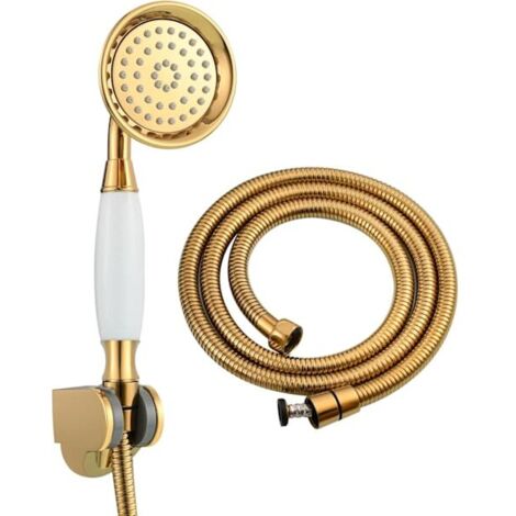 Duschset aus Messing, bestehend aus einem 1,5 Meter langen Schlauch, Duschkopf und Halterung, goldfarben, BS126F