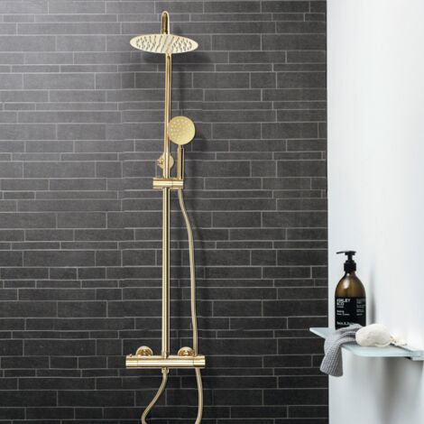 Duschset Duschsystem Duscharmatur Thermostat Regendusche Gold mit Handbrause Bad