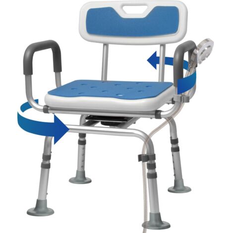 Duschstuhl für Senioren 360° Drehbarer Duschhocker mit Rückenlehne und Armlehnen, drehbar, kältebeständige Pads, bis 180 kg tragbar, werkzeugfreie Montage, ideal für die Innendusche