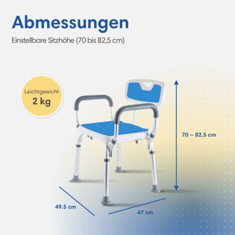 Duschstuhl mit Abnehmbarer Rückenlehne und Armlehne - rutschfest - höhenverstellbar - Duschstuhl für senioren