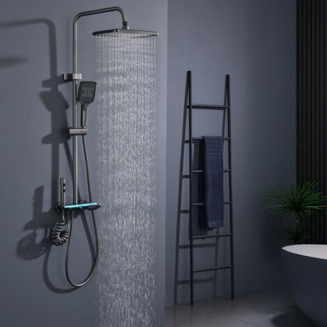 Duschsystem Duschsäule Massagedusche, Regendusche, mit Ambiente-Licht 3 Strahlart(en),mit Handbrause,mit Wasserfallauslauf,Graphitgrau
