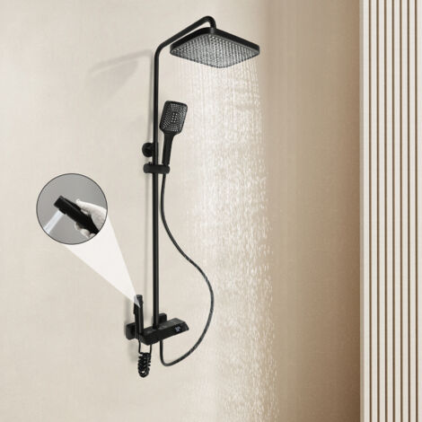 Duschsystem mit Thermostat Duscharmatur Handbrause Regendusche Duschset Schwarz