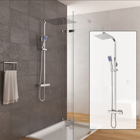 Duschsystem mit Thermostat Duschset 40x40cm Quadrat Regendusche 82-122cm