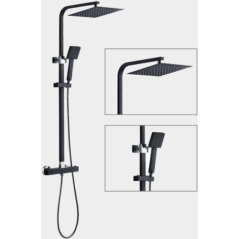 Heable Duschsystem Mattschwarz | Mit 12 Zoll Decken- & 6 Zoll Wand-Duschkopf + Handbrause | Komplett-Set