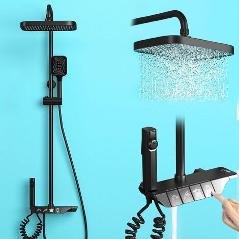 Duschsystem Regendusche set Überkopfbrausset Duschsäule Brauseset mit Armatur, 3 Strahlart, Höhenverstellbarer, 86-120cm, Regendusche+Belebende