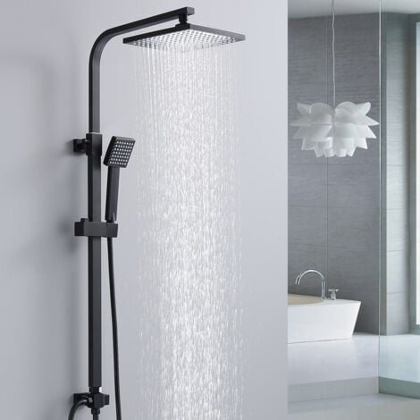 Duschsystem Schwarz Regendusche Duschset ohne Armatur mit Überkopfbrause Handbrause Duschsäule Duschsystem mit Umsteller eckig Duschsäule für Badezimmer 3 Funktions